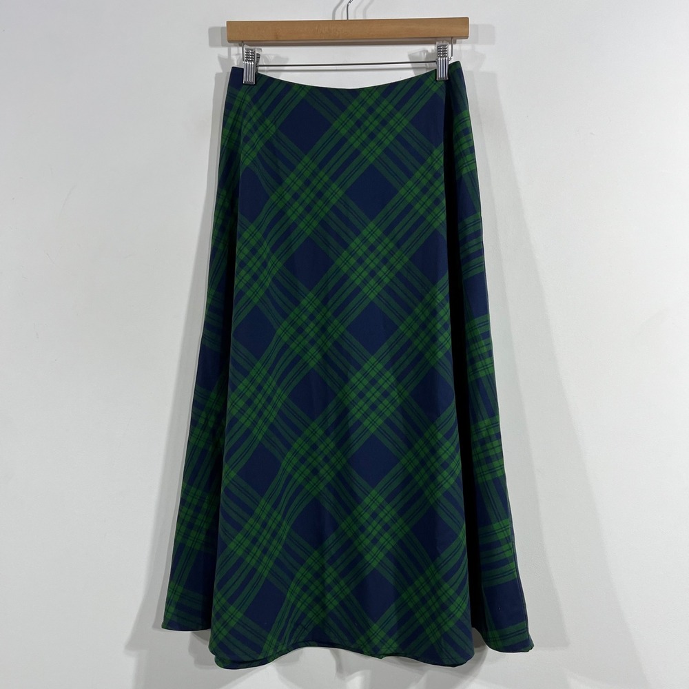Joan Rivers Heritage Preppy Navy Green Plaid Old Money Maxi Skirt XXSP Academia